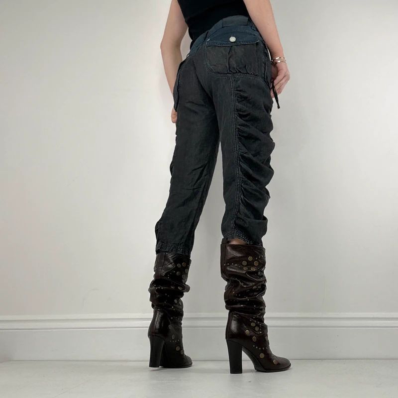 gathered cinched denim cropped pants