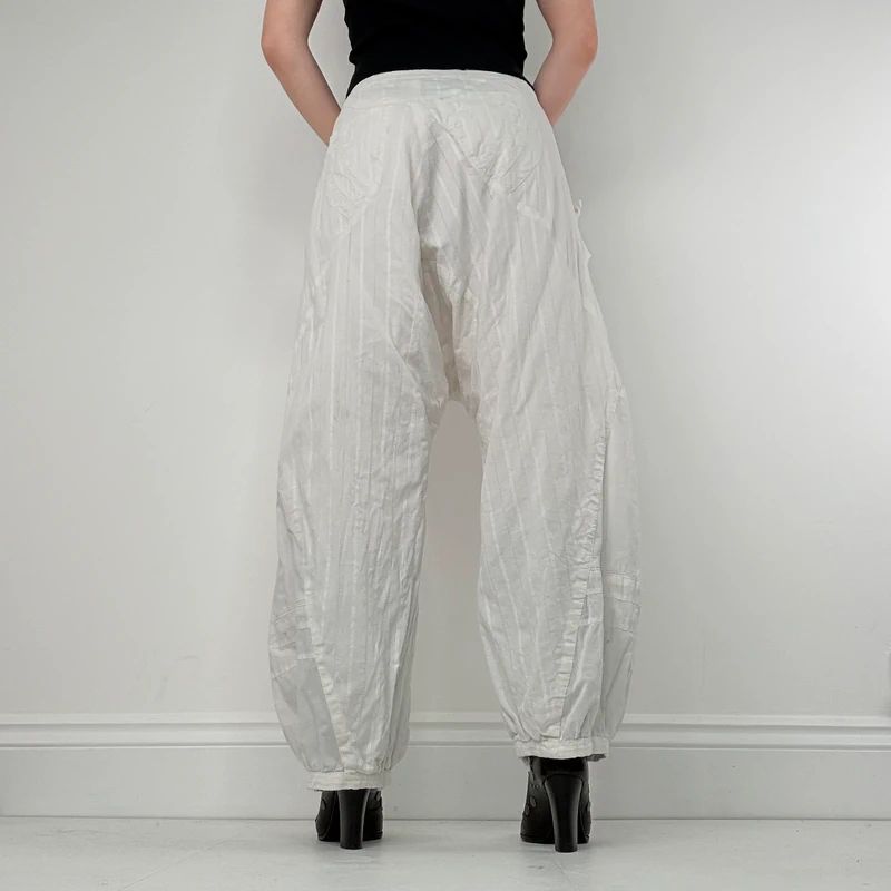 white cotton pleated puff bloomer trousers