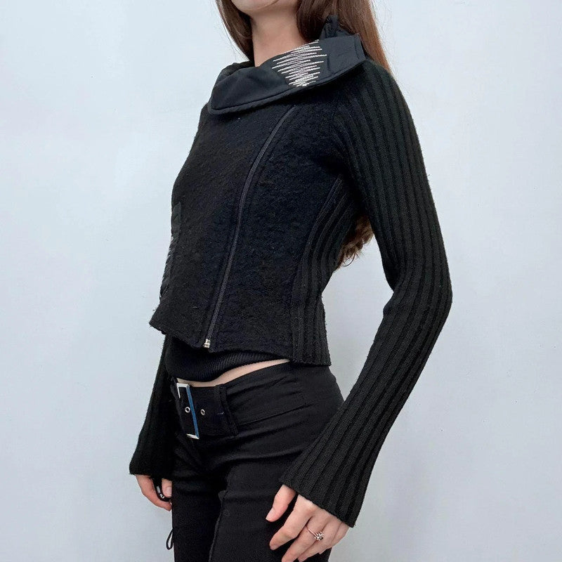 black wool asymmetric top