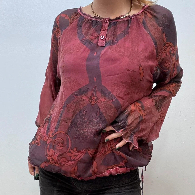 sheer red paisley boho shirt