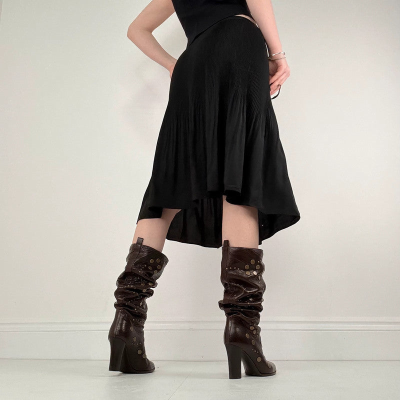 black pleated crinkle allsaints skirt