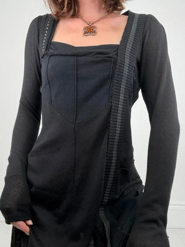 Black long sleeve french midi dress