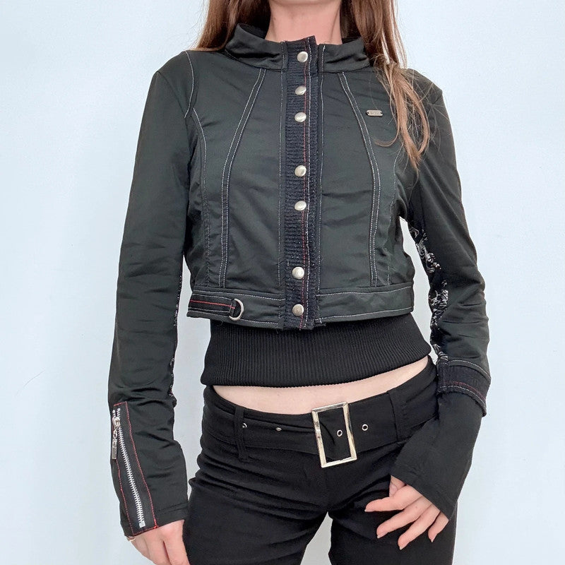 black fitted cropped utility jacket