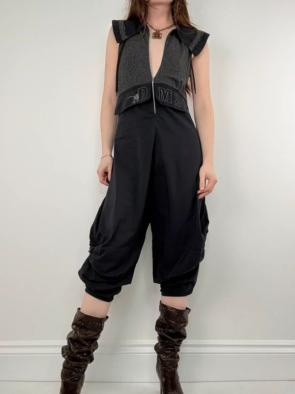 black grunge capri jumpsuit all in one