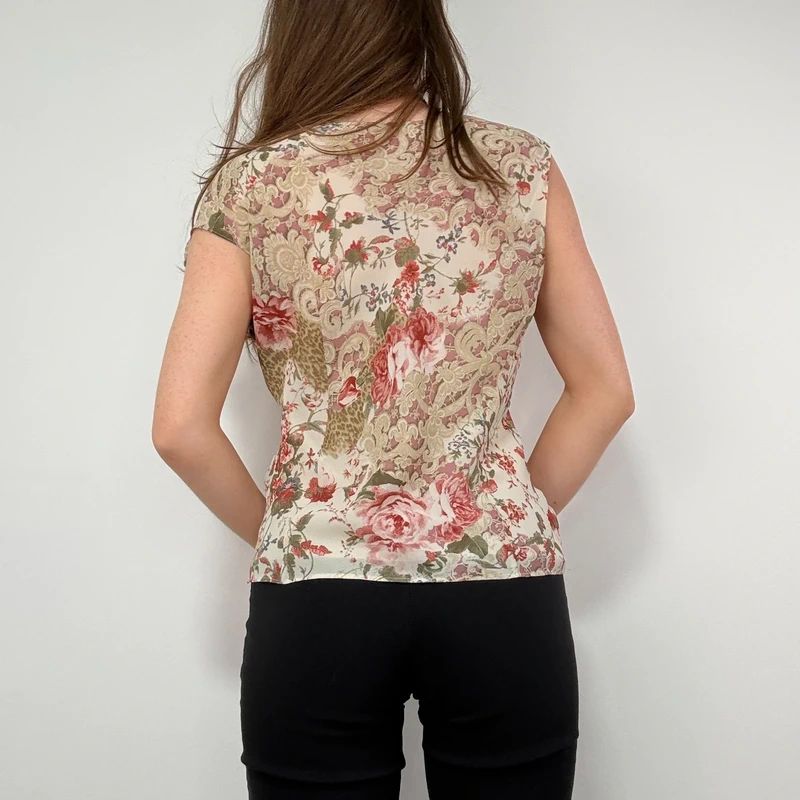 Lace Print cowl neck Drape Vest