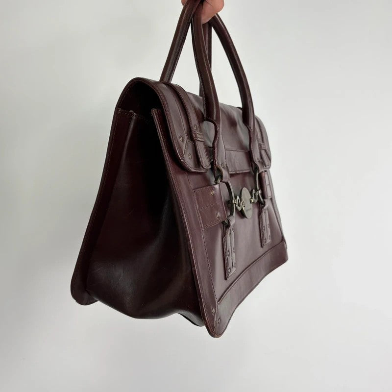 maroon brown Karen millen grunge briefcase handbag