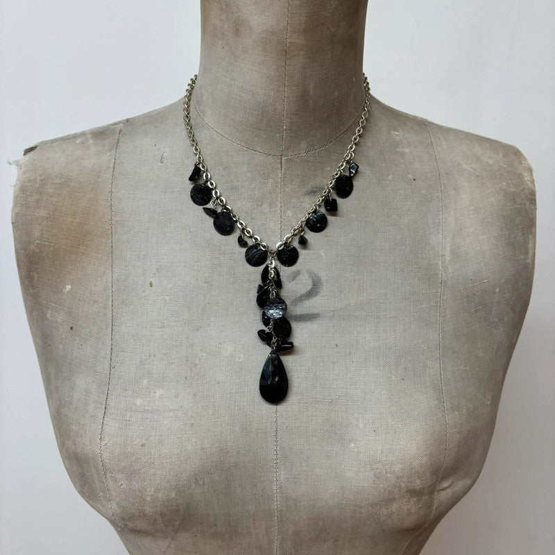 layered chain black pearl necklace