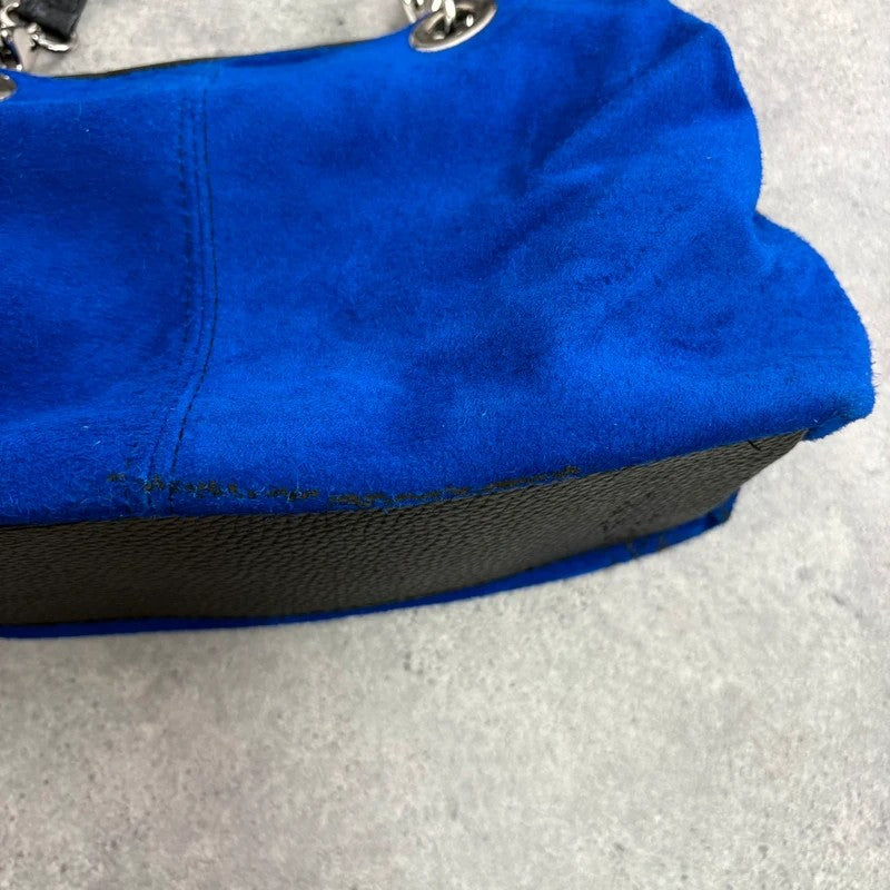 Suede electric blue leather mini eyelet handbag
