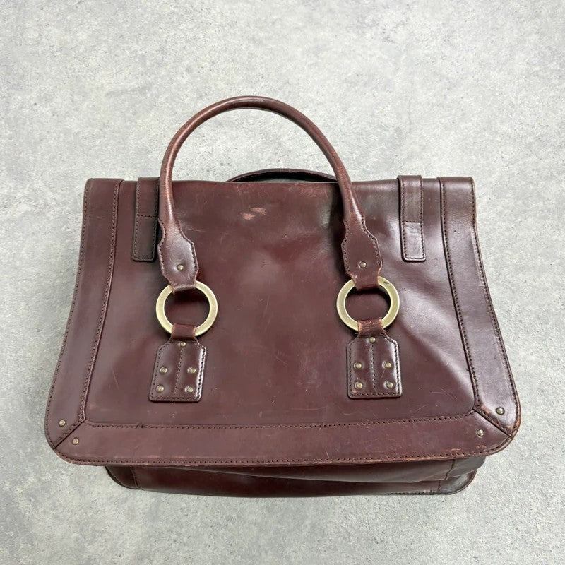 maroon brown Karen millen grunge briefcase handbag