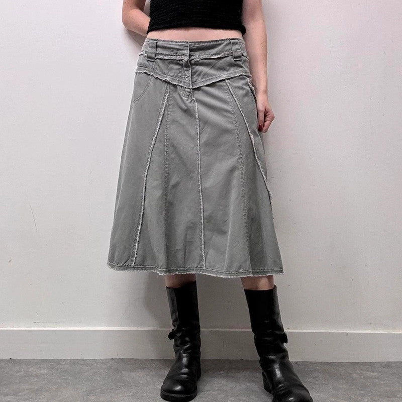 khaki denim distressed skirt