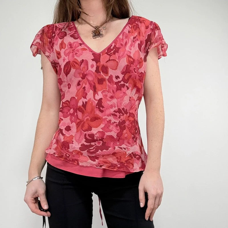 floral silk watercolour print flutter blouse