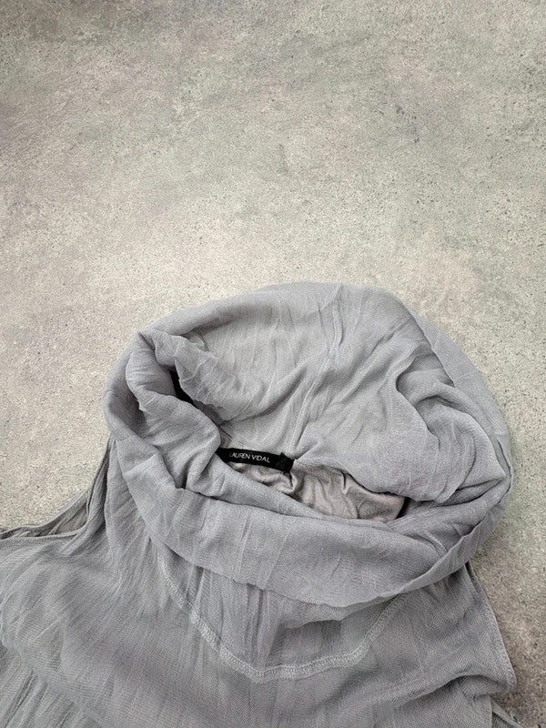 grey gathered slouchy puff midi dress