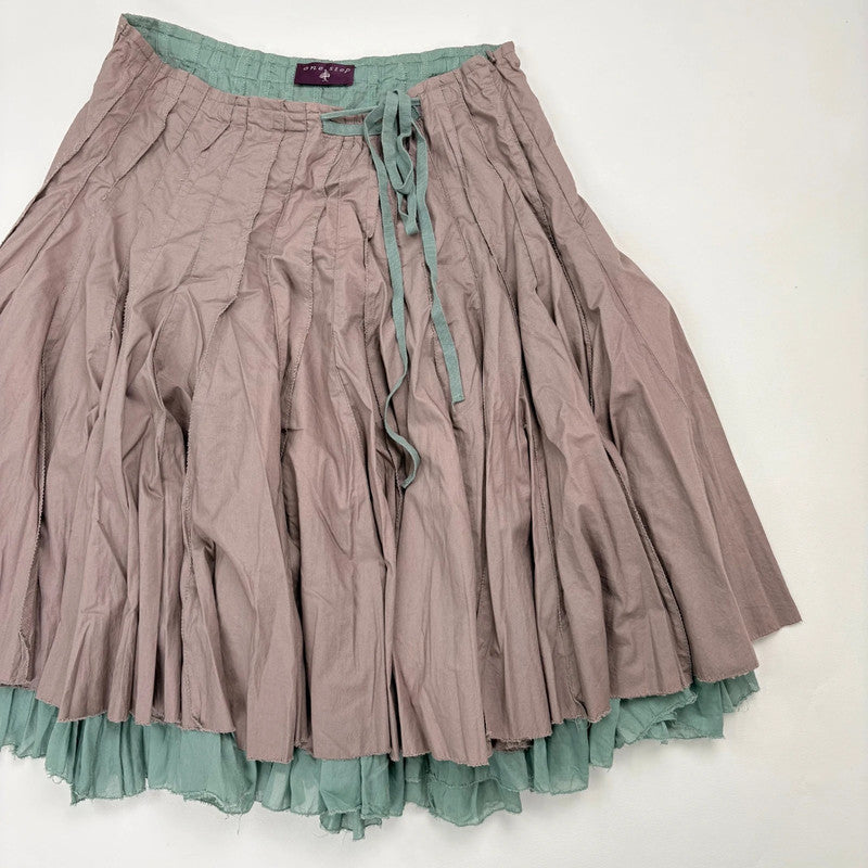 pleated flared cotton midi skirt