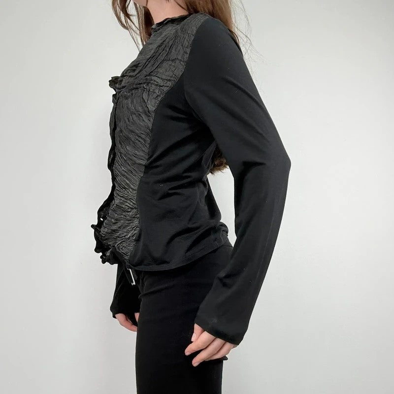 Button through textured cardigan with jersey flare sleeve