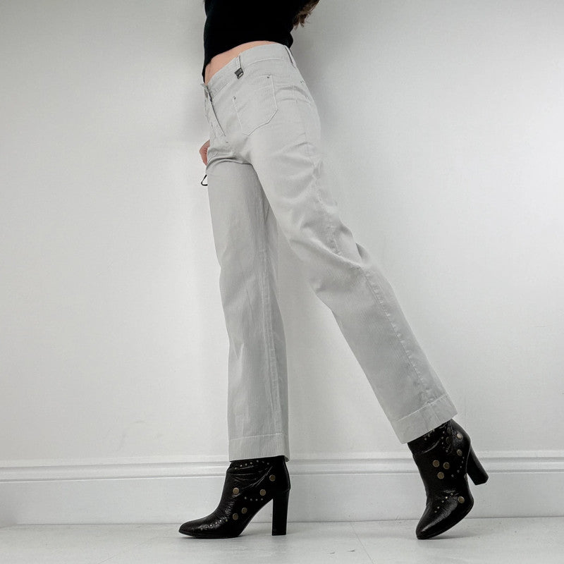 Cop Copine grey pinstripe flared utility trousers