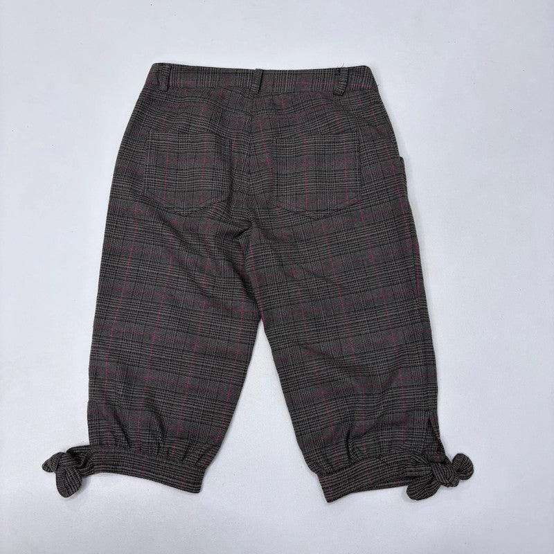 brown tartan preppy cropped puff capri pants