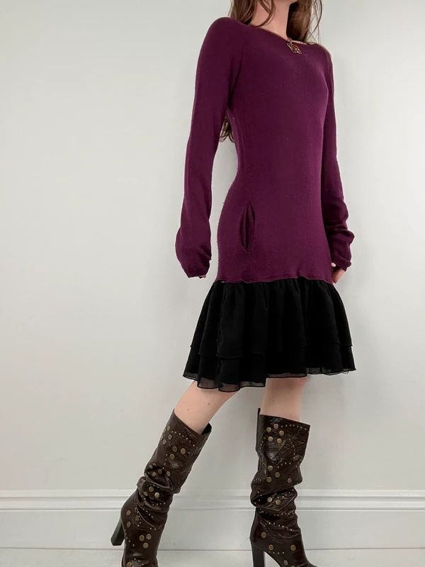 burgundy Maje layered long sleeve dress