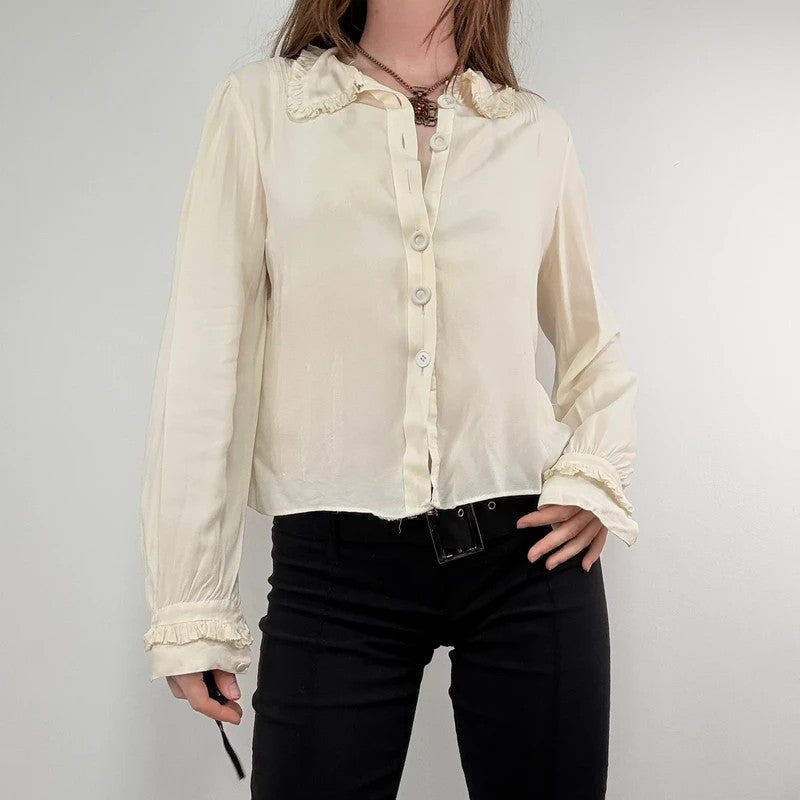 antique cream pleated ruffle Edwardian lace shirt