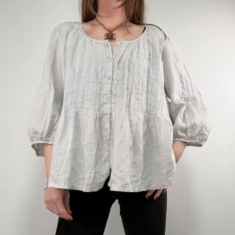 french grey pleated linen shirt