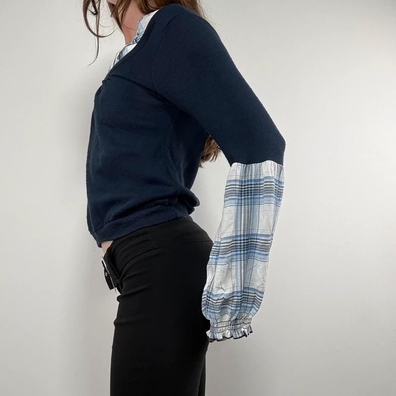 navy layered shirt jumper