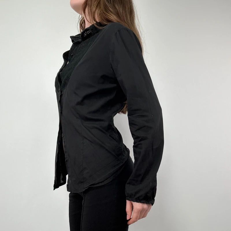 Black Flared Lace Shirt