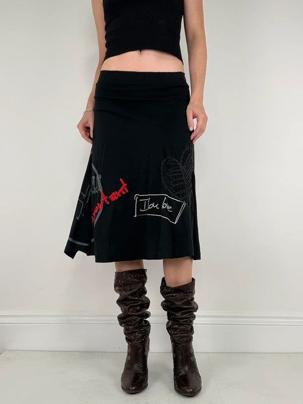 Black flared desigual midi skirt