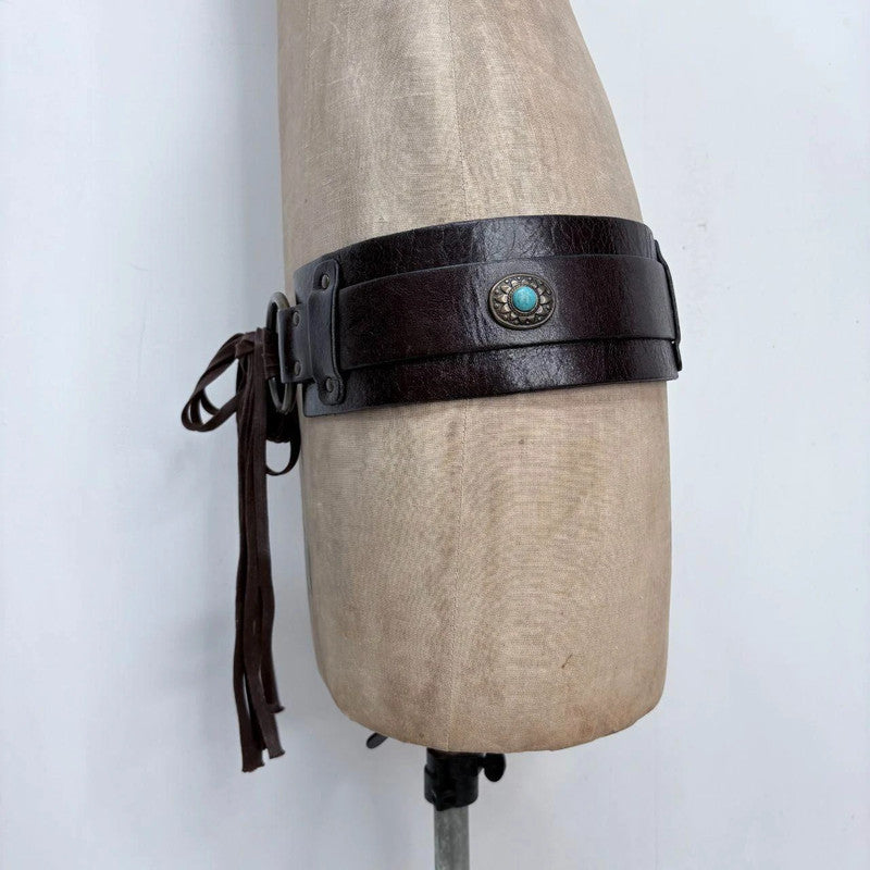 brown leather boho western belt