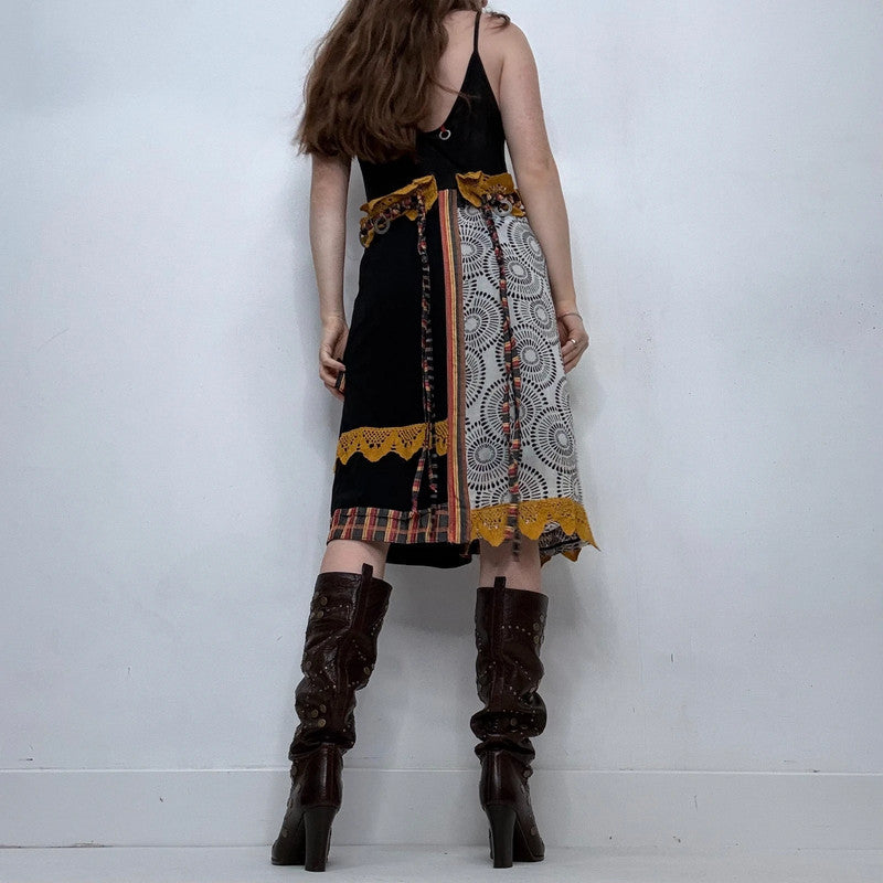 Save the Queen crochet black tartan midi dress