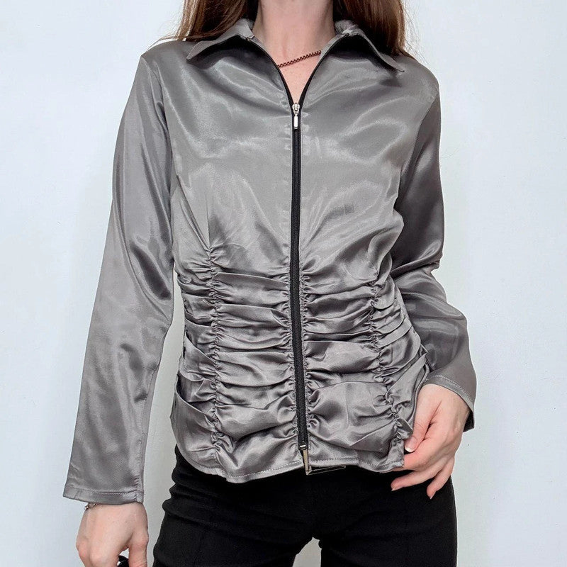 grey chrome gathered fitted shirt