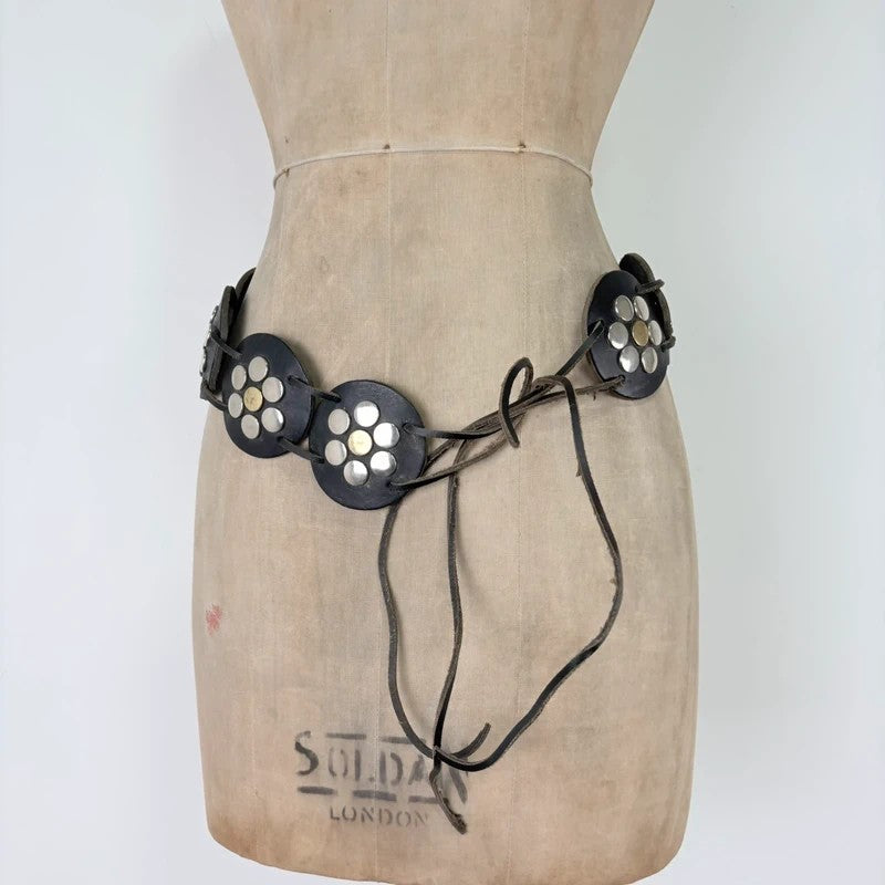 Black leather studded circle belt