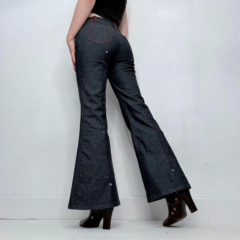 dark denim flared low rise stretch jeans