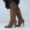 Khaki suede pointed toe pixie boots