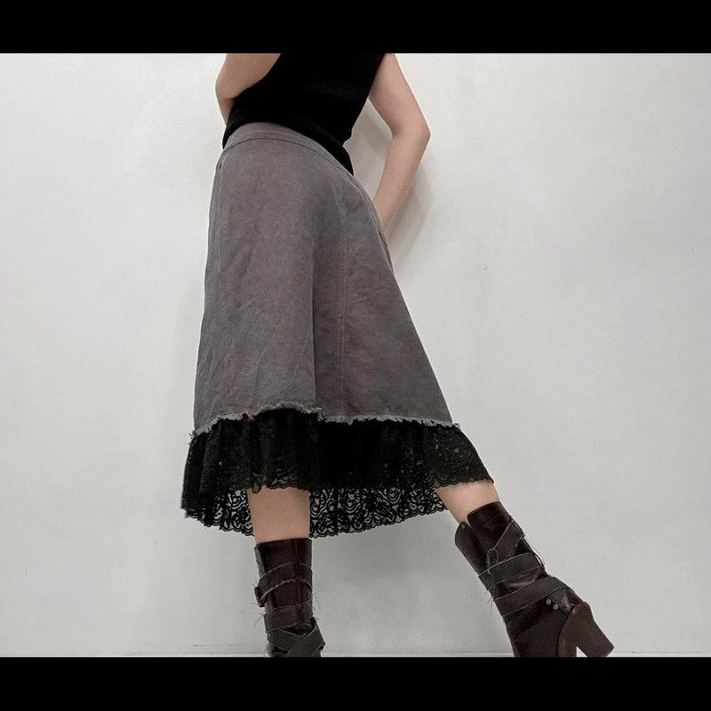 ebroidered lace midi skirt