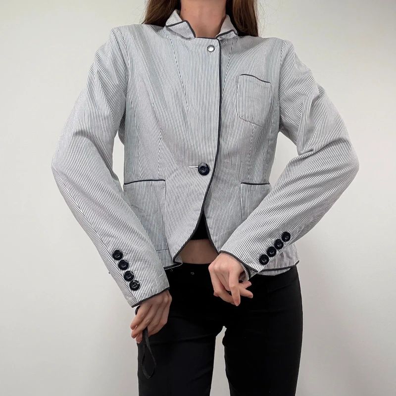 Pinstripe Flared Military Jacket