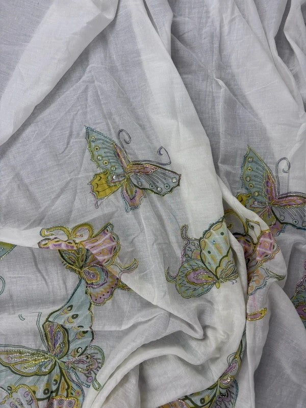 White cotton sheer butterfly summer maxi cover-up