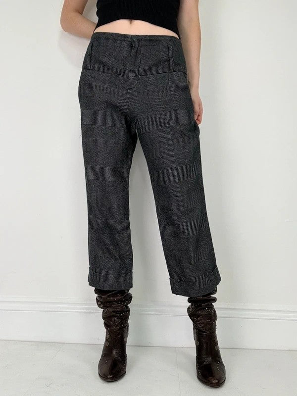 tartan checked grey cropped capri pants