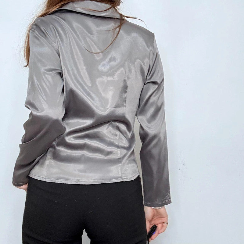 grey chrome gathered fitted shirt