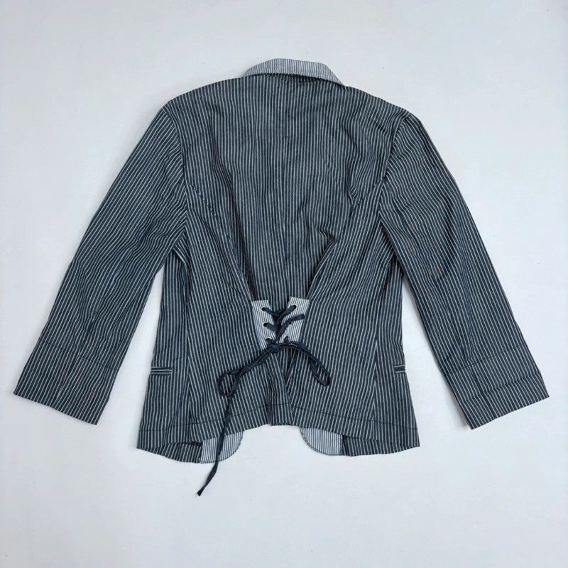 pinstripe morgan high neck popper jacket