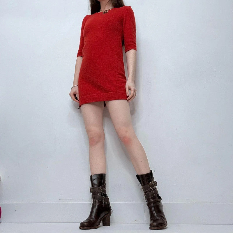 red cashmere knitted mini dress