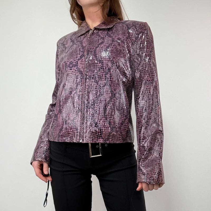 boxy Snakeskin Leather Jacket