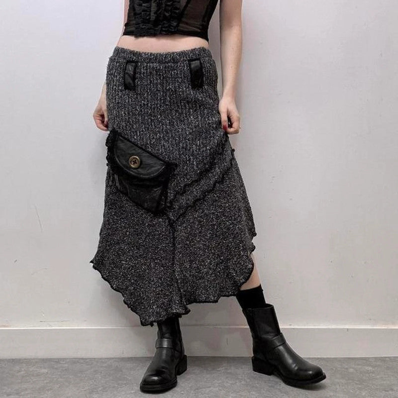 Ribbed asymmetrical maxi skirt