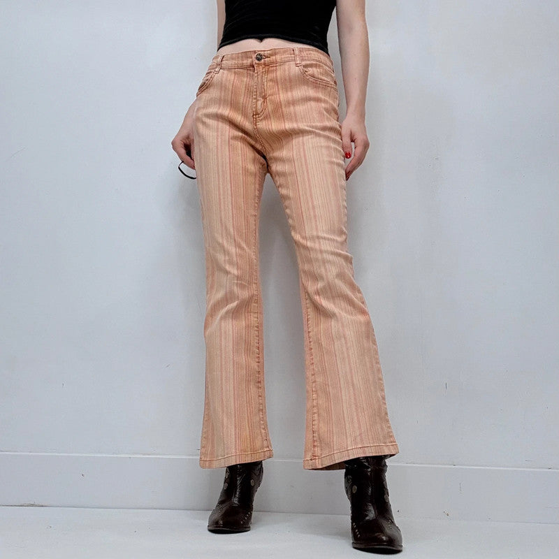 distressed 70s style pinstripe bootcut jeans