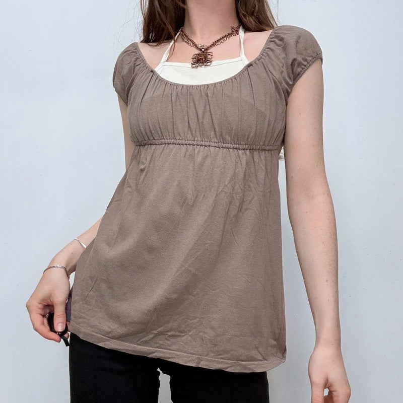 brown layered flared halter top