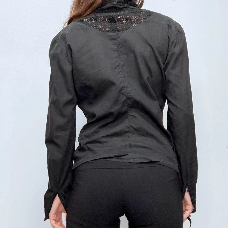 black flared lace shirt