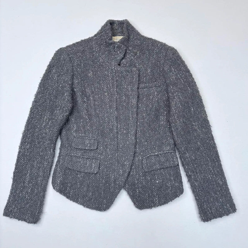 grey asymmetric preppy work blazer jacket