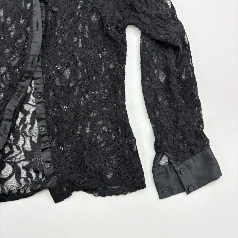 Sheer black Lace Flared Shirt