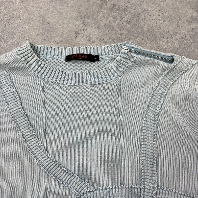 pale blue epaulette pleated embroidered jumper