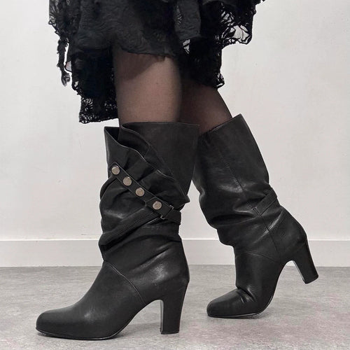 black leather studded boots