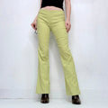 green flared trousers