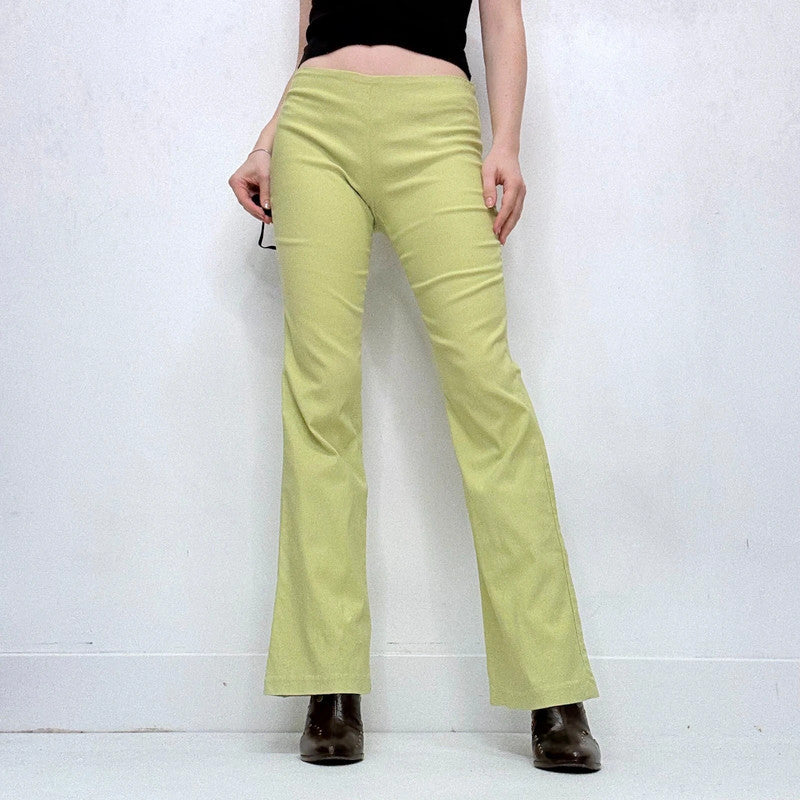 green flared trousers